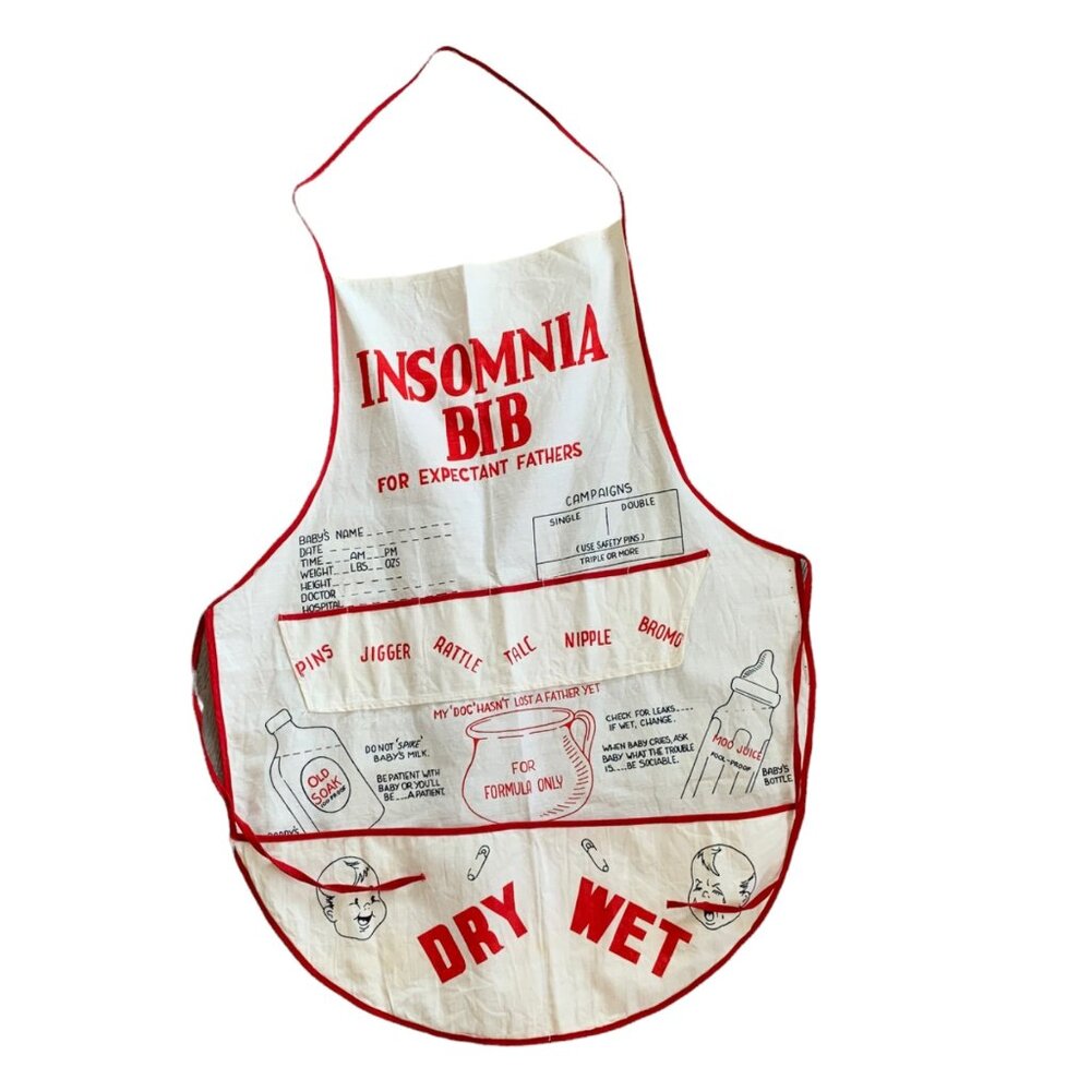 Vintage Insomnia Bib Apron Birth Announcement For Expecting Parents